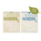 Two boxes of Vivus Green eco-friendly products on a white background