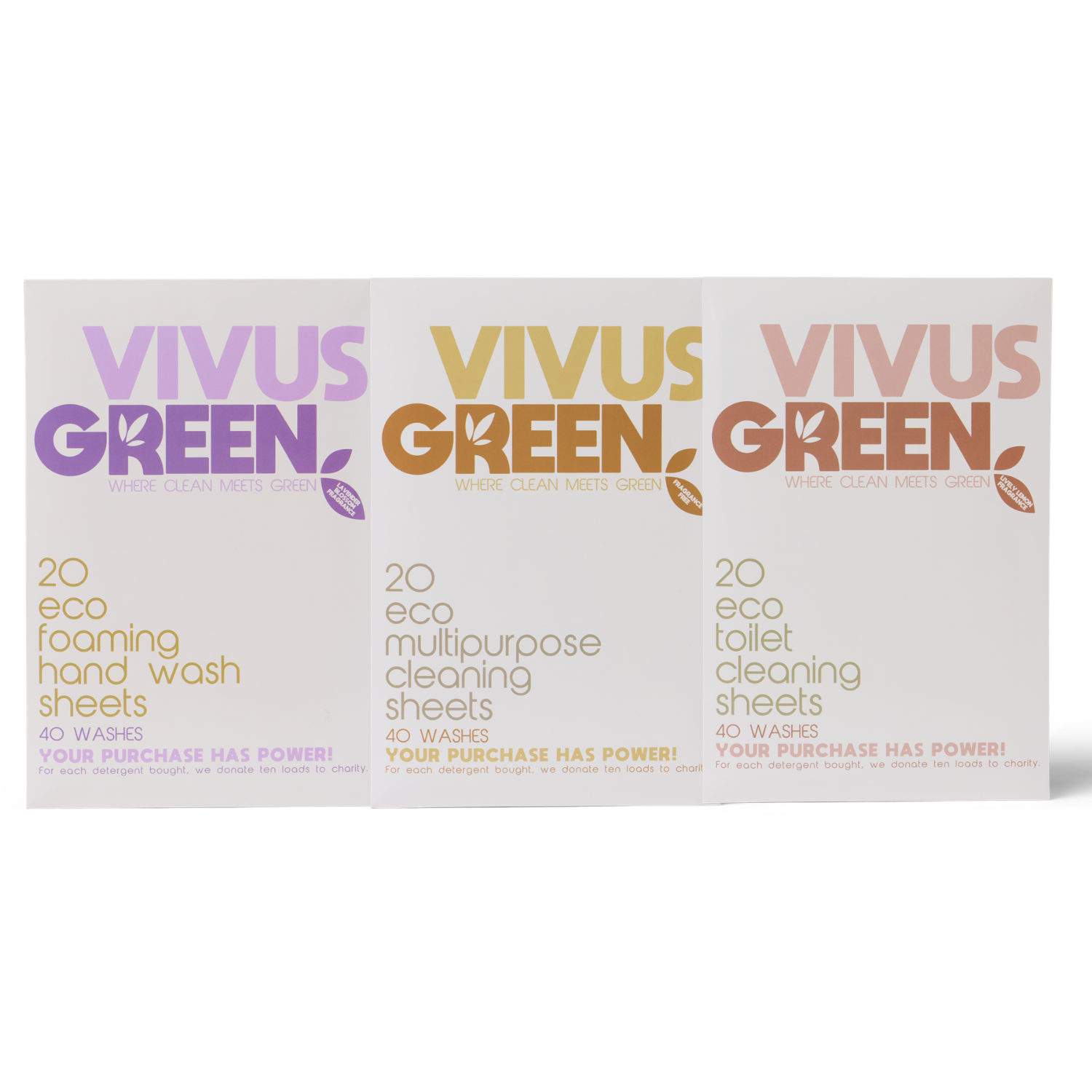 Three boxes of Vivus Green eco-friendly sheets on a white background
